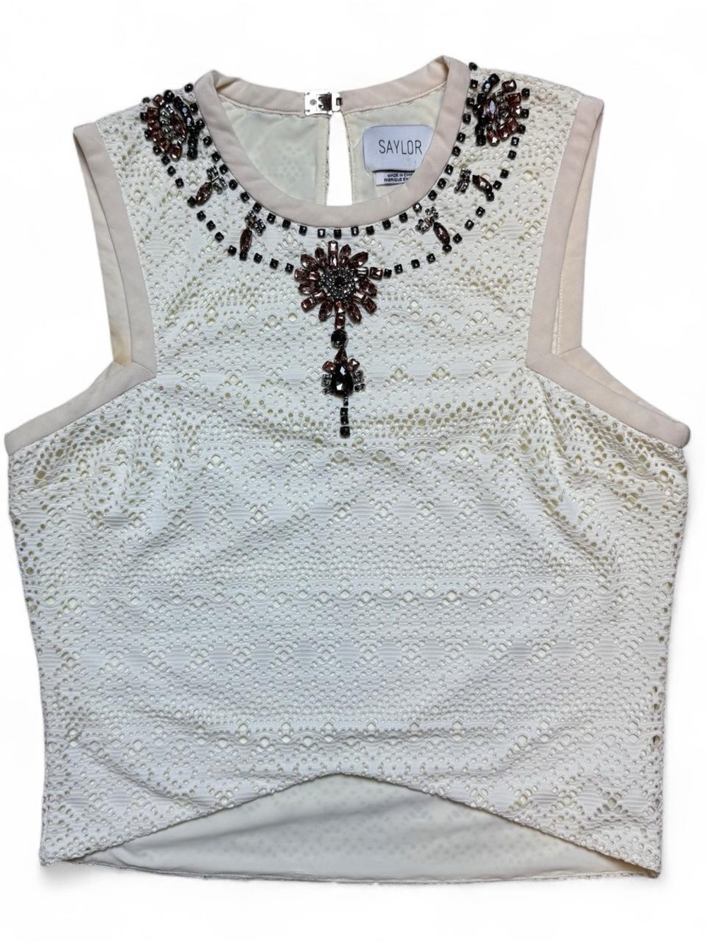 Free People x Saylor Allison Beaded Lace Crop Top Ivory Cream Size Small